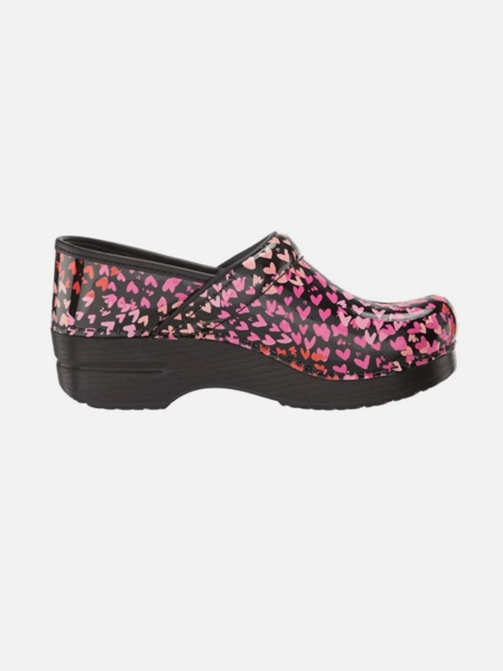 Dansko Heart Print Clogs -Shiny Black and Pink Women's 37